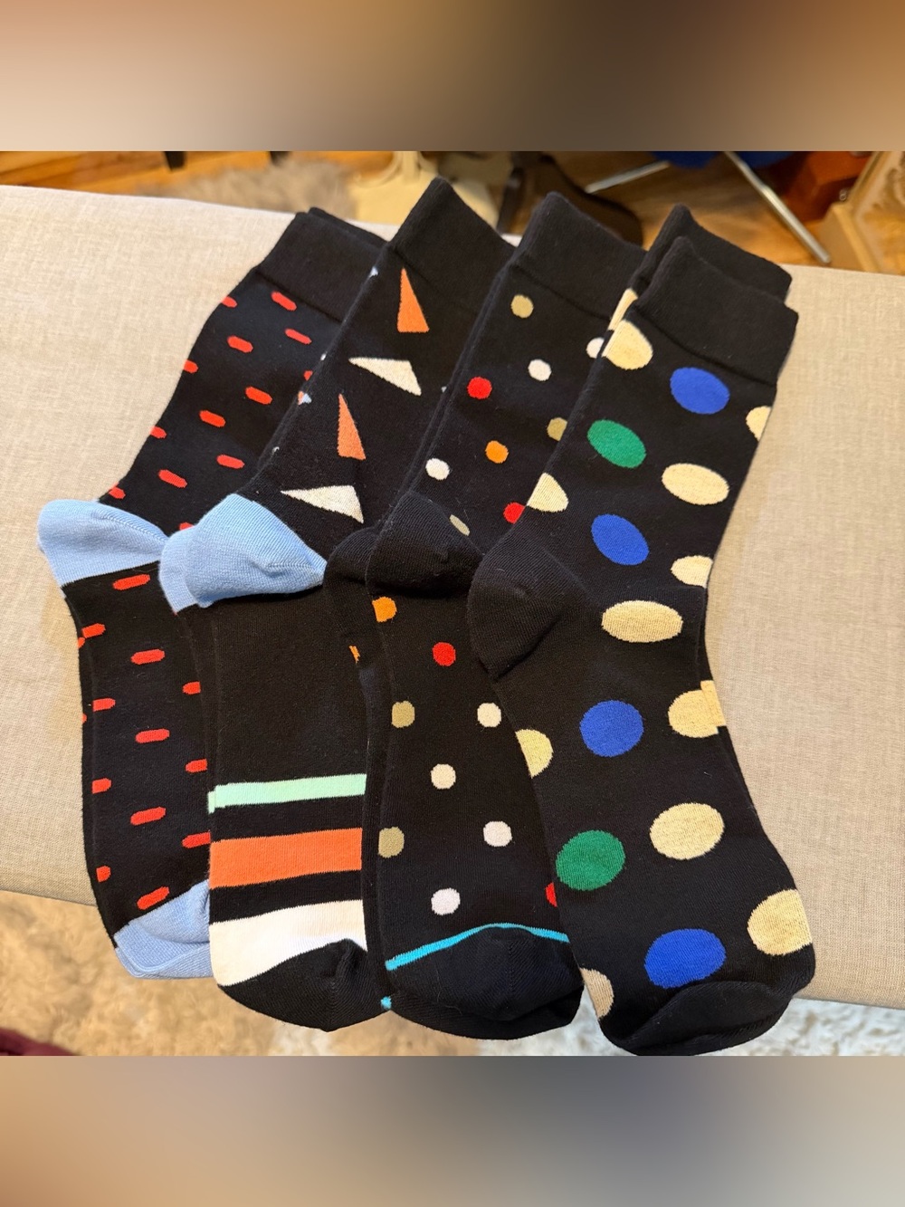 Socks Pattern Print Mens Set Of Four Black Multi